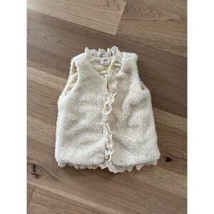 ML Kids Girls Cream Faux Fur Velour Lined Embroidered Lace Trimmed Vest Size 3T